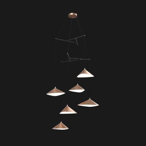 Emily V6 Vertical Chandelier in Steel with Dark Bronze Finish by Moss Objects For Sale - Image 6 of 9