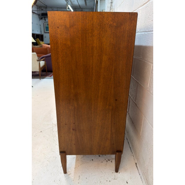 Mid 20th Century Mid-Century Modern Walnut Highboy Dresser With Sculptural Pulls For Sale - Image 5 of 17