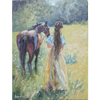 Original Impressionist Oil Painting, Girl and Horse For Sale