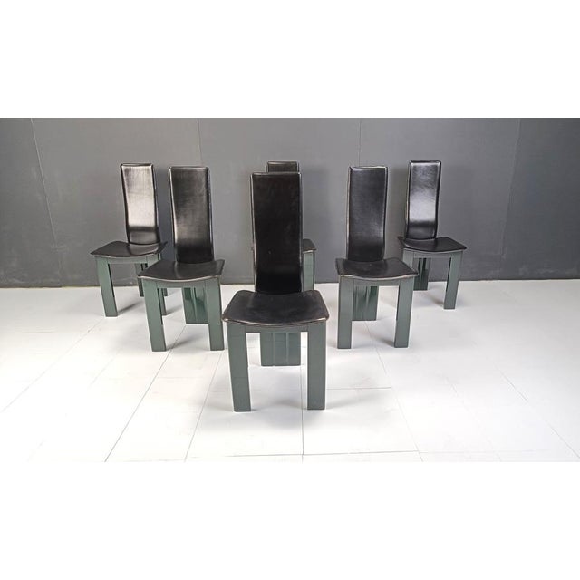 Italian Leather and Green Lacquer Dining Chairs, 1980s, Set of 6 For Sale - Image 11 of 12