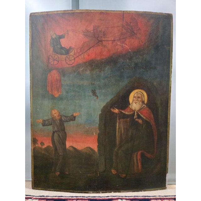19th Century Orthodox Icon with Ascension of Elijah For Sale - Image 3 of 15