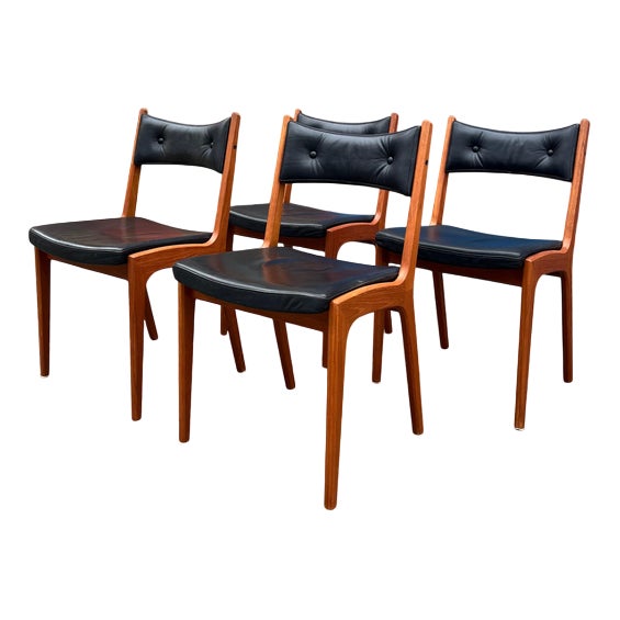 Dining Chairs in Teak & Genuine Leather from K.S. Stolefabrik, Set of 4 For Sale