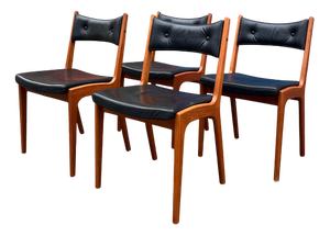 Dining Chairs in Teak & Genuine Leather from K.S. Stolefabrik, Set of 4