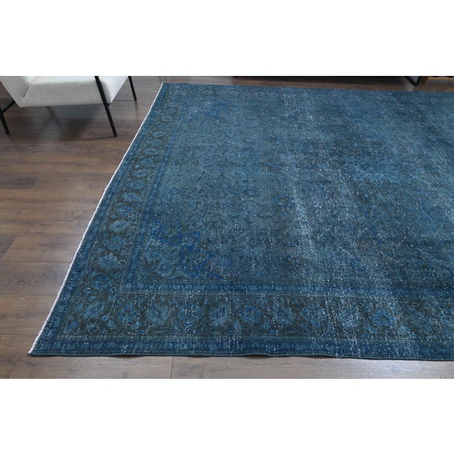 1970s Vintage Persian Handmade Wool Cotton Blue Area Rug For Sale - Image 9 of 11