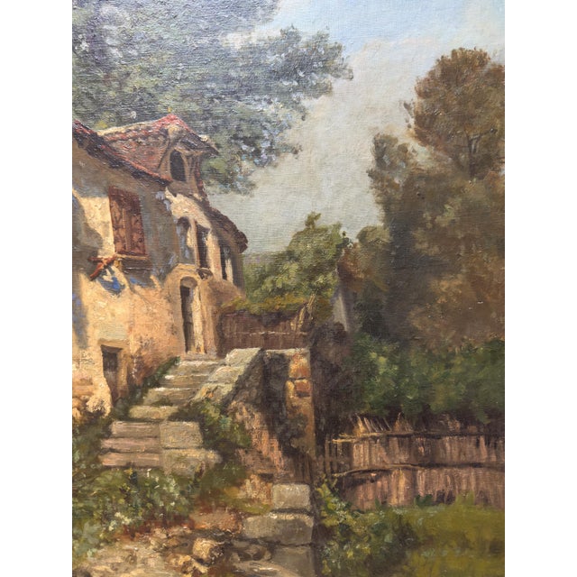 Large 19th-Century French Village Oil Painting by Jean-Georges Pasquet, After Dameron For Sale - Image 4 of 18