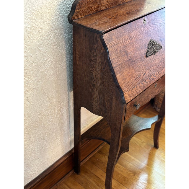 American 19th Century American Quartersawn Oak Writing Secretary Desk For Sale - Image 3 of 17