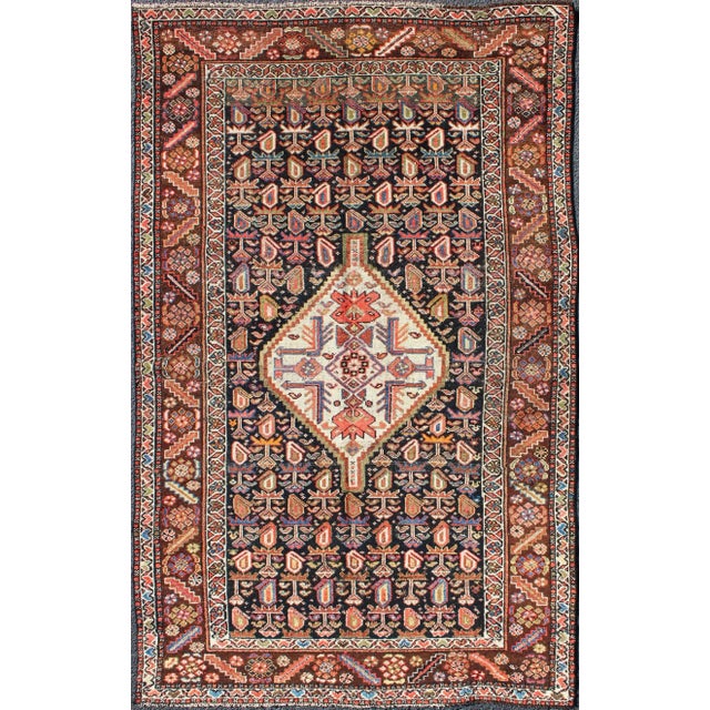 Antique Persian Hand Knotted Kurdish Colorful Rug With Medallion and Geometric Motifs For Sale - Image 13 of 13