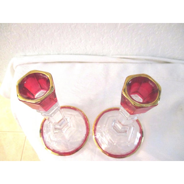 Vintage Italian Crystal Red & Gold Flash Candle Holders a Pair Chairish