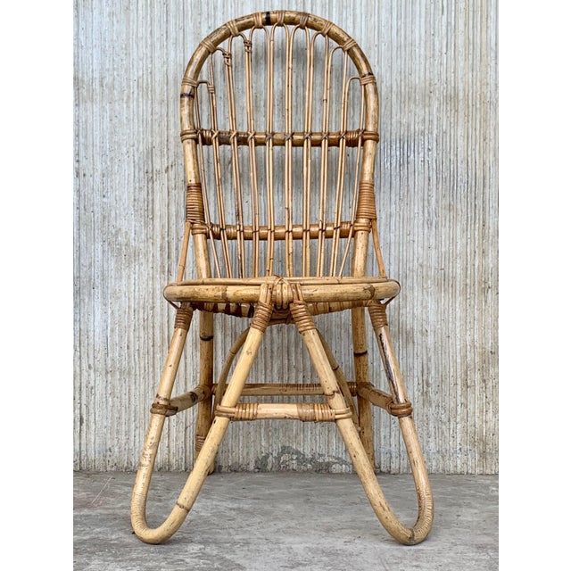 Mid-Century Modern Set of Five French Bamboo and Rattan French Sculptural Dining Chairs circa 1970 For Sale - Image 3 of 18