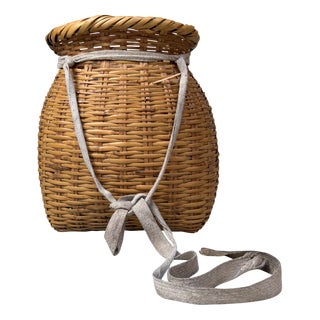 Japanese Handwoven Bamboo Basket, 1960s For Sale