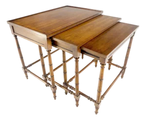 Very Fine Faux Bamboo Banded Top Set of 3 Nesting End Side Night Tables