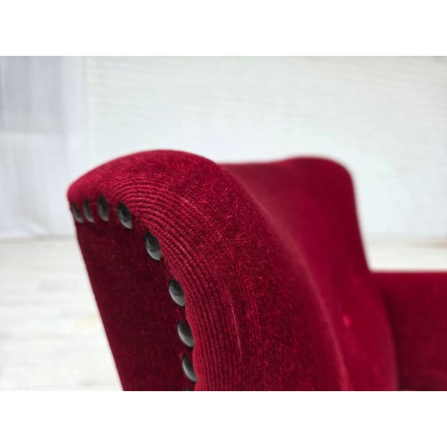 Danish Armchair in Red Velour and Ash, 1970s For Sale - Image 9 of 17