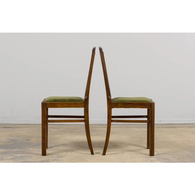 1930s French Art Deco Maple Dining Chairs W/ Olive Green Velvet - Set of 6 For Sale - Image 11 of 18