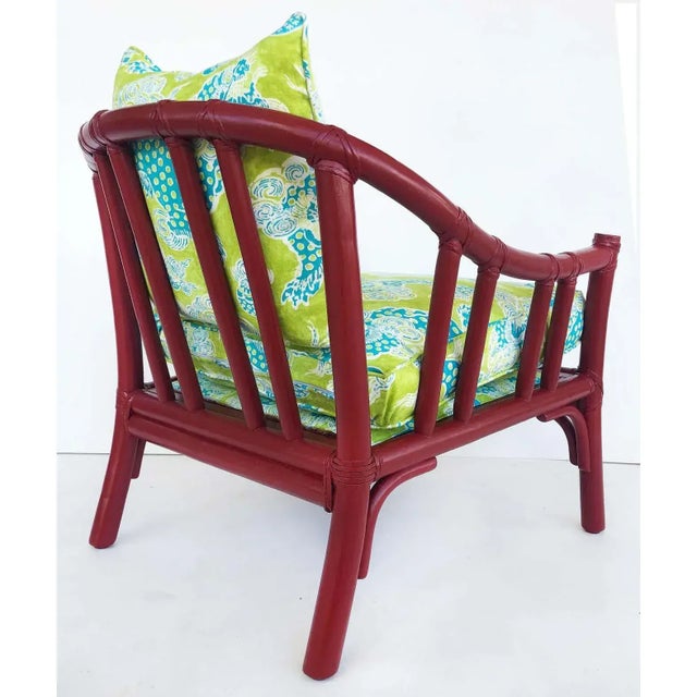 1970s McGuire San Francisco Rattan Club Chairs, Brunschwing & Fils Fabric- A Pair. For Sale In Miami - Image 6 of 9