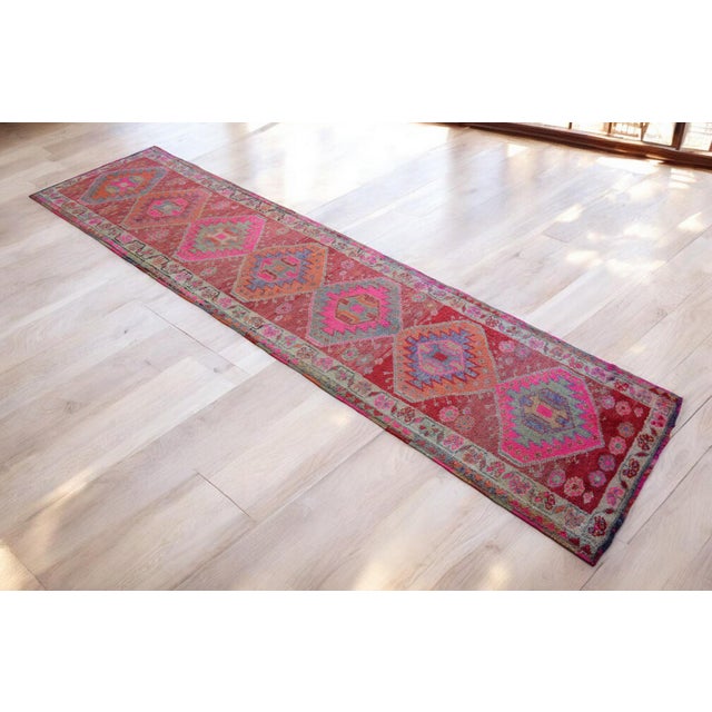 Tribal Turkish Runner Rug. Hand-Knotted Tribal Halway Rug - 2′9″ × 10′7″ For Sale - Image 3 of 11