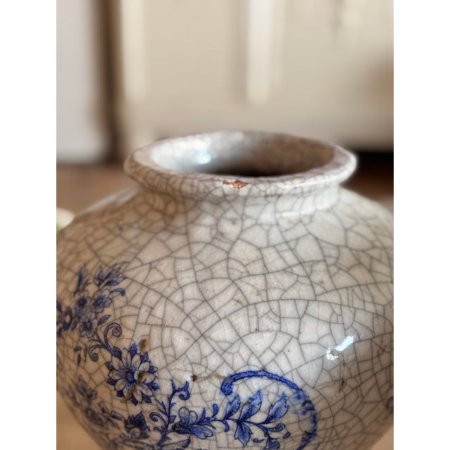 Sculpture Materials Vintage Large French Clay Crackle Glaze Set of 2 Pots Urn Vase For Sale - Image 7 of 16