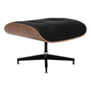 Mid-Century Modern Eames Leather Ottoman Attributed to Herman Miller Black For Sale