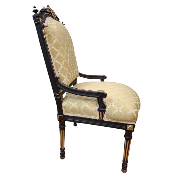 French Two Napoleon III Style Gilt Ebonized Parlor Chairs For Sale - Image 3 of 9