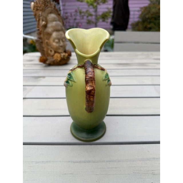 Roseville Pottery Roseville Apple Blossom Green 1949 Mid Century Modern Pottery Ceramic Ewer For Sale - Image 4 of 5