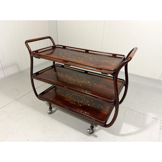 Wood Anglo Indian Teak and Brass Inlaid Serving Trolley, 1930s For Sale - Image 7 of 18