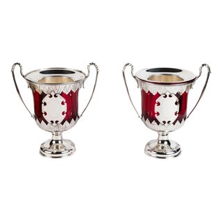 Victorian, Silver and Ruby Glass Ice Buckets - A Pair For Sale