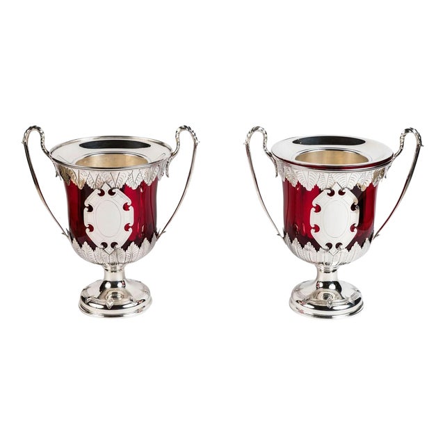 Victorian, Silver and Ruby Glass Ice Buckets - A Pair For Sale