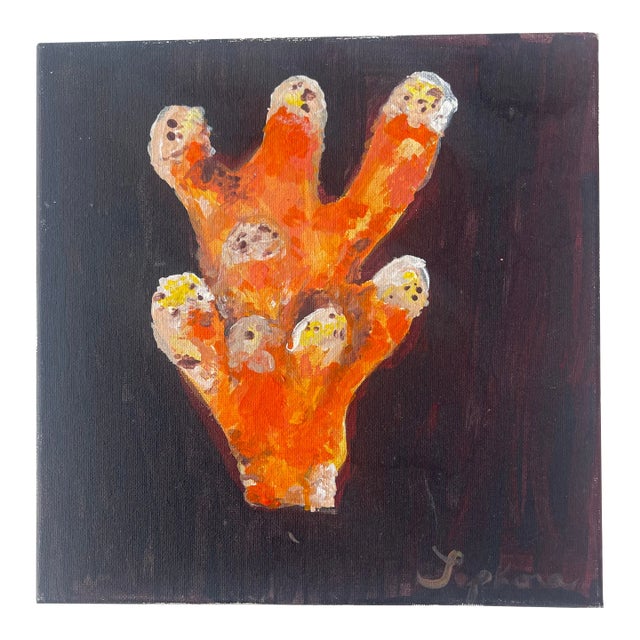 Abstract Coral Painting on Acrylic Canvas Signed Sephora France For Sale