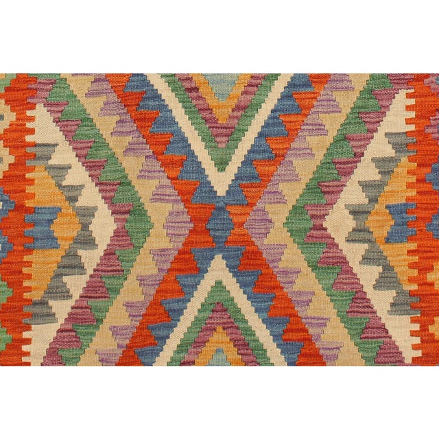 1990s 1990s Kilim Blue Rust Wool Rug - 4'3" X 5'11" For Sale - Image 5 of 7