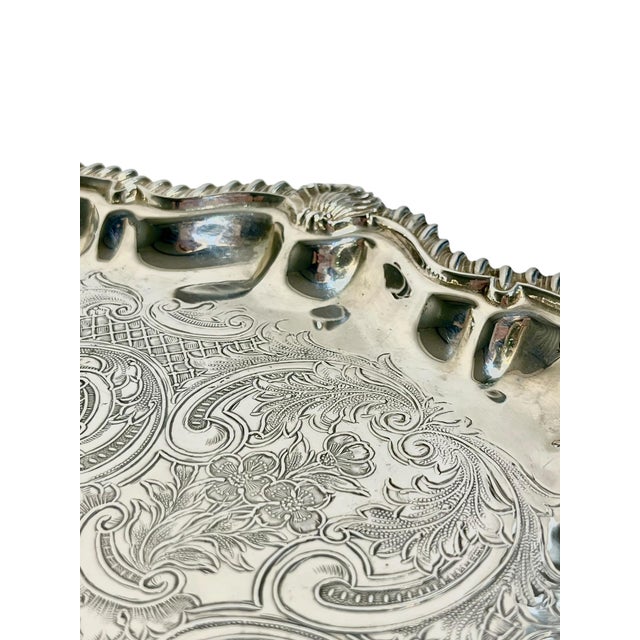 Metal Antique English Sheffield Plate Silver Salver With Shell Detailing by Cooper and Sons For Sale - Image 7 of 14