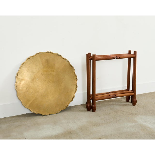Asian Etched Brass Tray Table on Six Leg Folding Stand For Sale - Image 12 of 12