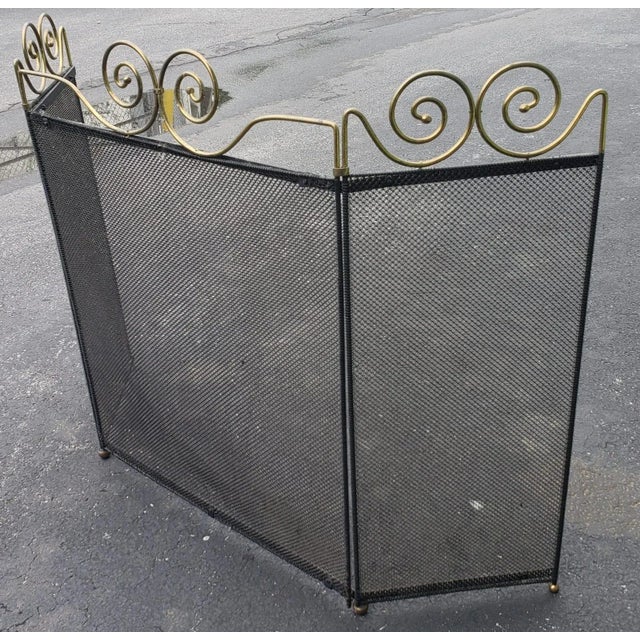 1960s Vintage Wire Mesh and Brass Ornate Fireplace Screen For Sale - Image 4 of 8