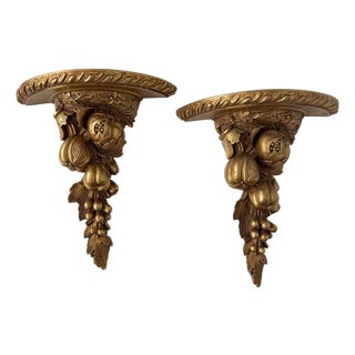 Vintage Mid Century Florentine Style Decorative Wall Bracket - A Pair For Sale