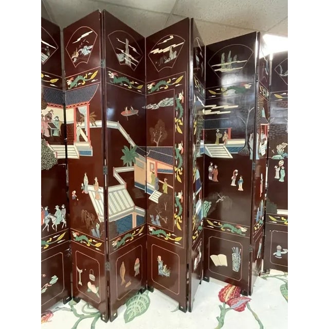 12 Panel 240 Inches Wide 1970s Asian Wooden Room Divider For Sale In West Palm - Image 6 of 9