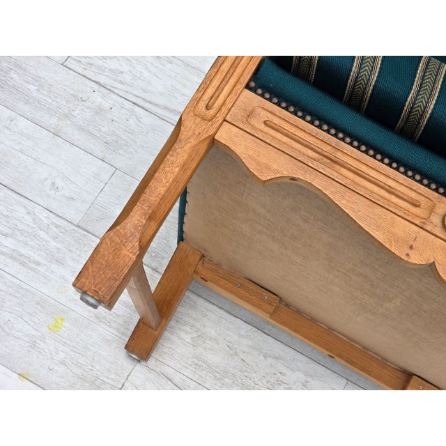Danish Highback Armchair in Turkis-Green Wool and Oak Wood, 1970s For Sale - Image 17 of 18