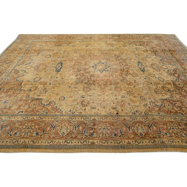 1960s 1960s Vintage Persian Tabriz Handmade All-Over Ivory Wool Rug 9 X 12 For Sale - Image 5 of 7