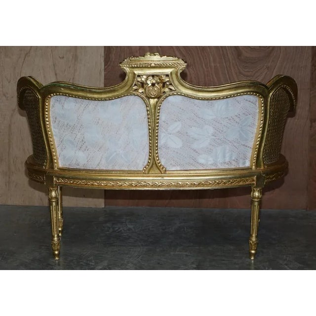 Antique Napoleon III Gold Giltwood Bergere Sofa Settee, 1870s For Sale - Image 12 of 15