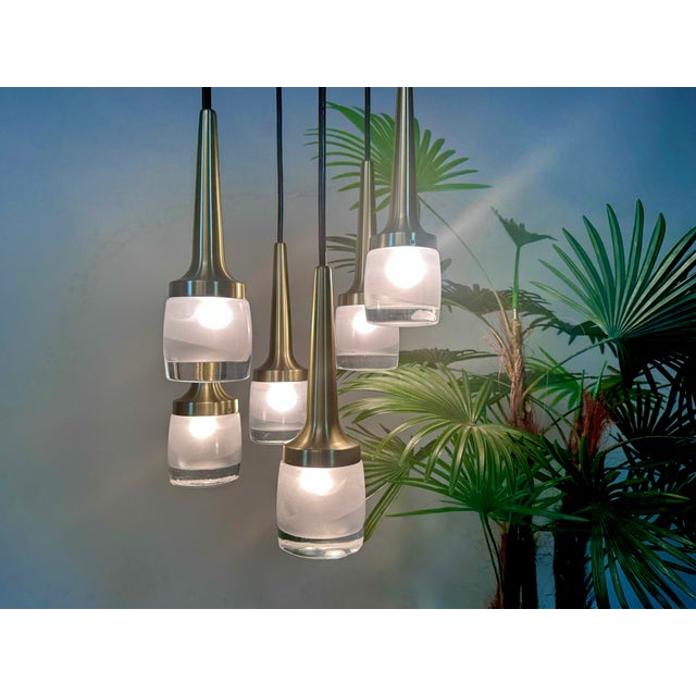 Large Cascade Hanging Lamp with Six Glass and Brass Lights from Staff Leuchten, 1960s For Sale - Image 16 of 18