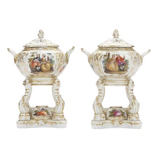 Antique German Porcelain Incense Burners, 1800s, Set of 2 For Sale