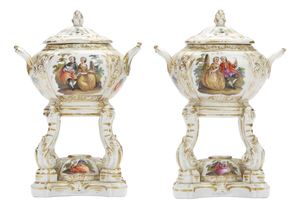 Antique German Porcelain Incense Burners, 1800s, Set of 2