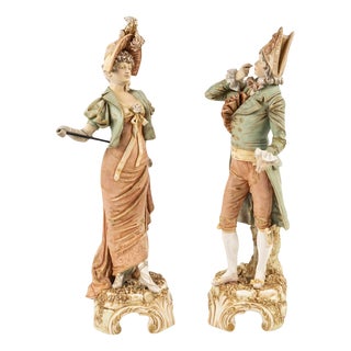 Early 20th Century Napoleon III Painted Porcelain Statuettes, Set of 2 For Sale