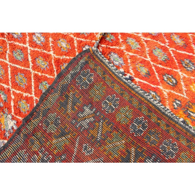 Mid 20th Century Orange and Red Background Vintage Moroccan Rug With All-Over Diamond Pattern For Sale In Atlanta - Image 6 of 7