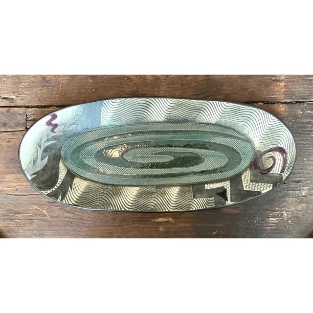 Late 20th Century Vintage Geometric Patterned Pottery Tray For Sale - Image 5 of 12