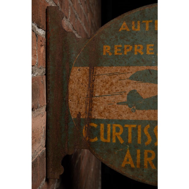 1930s Original Curtiss-Wright Aircraft Flanged Metal Sign For Sale - Image 9 of 9