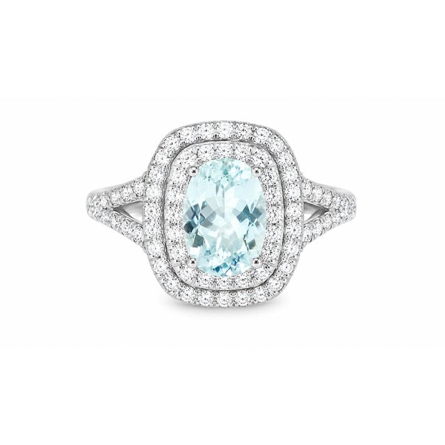 Mid 20th Century 14k White Gold Diamond Aquamarine Band Ring Estate, Size 7 For Sale - Image 4 of 4