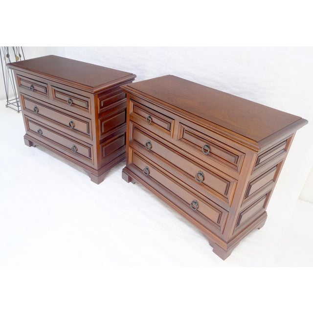 Spanish Pair of Solid Mahogany Raised Panel Heavy Built 4 Drawer Bachelor Chests Dresser For Sale - Image 3 of 18