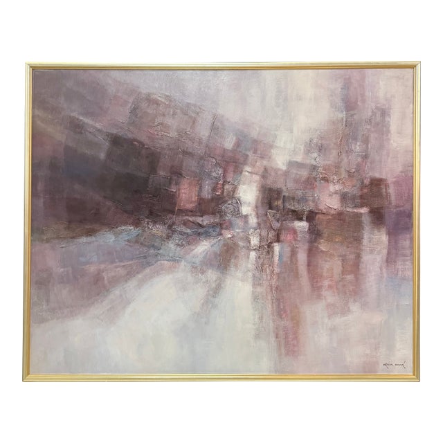 Mid Century Abstract Oil Painting on Canvas Signed by Irvin Wood For Sale