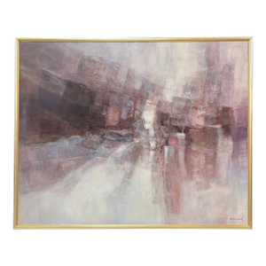 Mid Century Abstract Oil Painting on Canvas Signed by Irvin Wood
