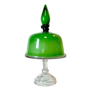 1970s Vintage Italian Boho Chic Hollywood Regency Murano Glass Cloche Over a Cake Stand - 2 Piece Set For Sale