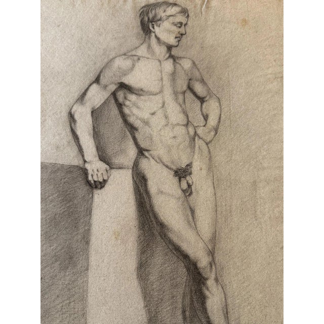 Carl-Axel Acking Carl H. Berberich, Male Nude Leaning on a Pedestal, Pencil on Paper For Sale - Image 4 of 12