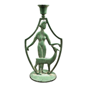Art Deco Nude Female With Deer Candlestick